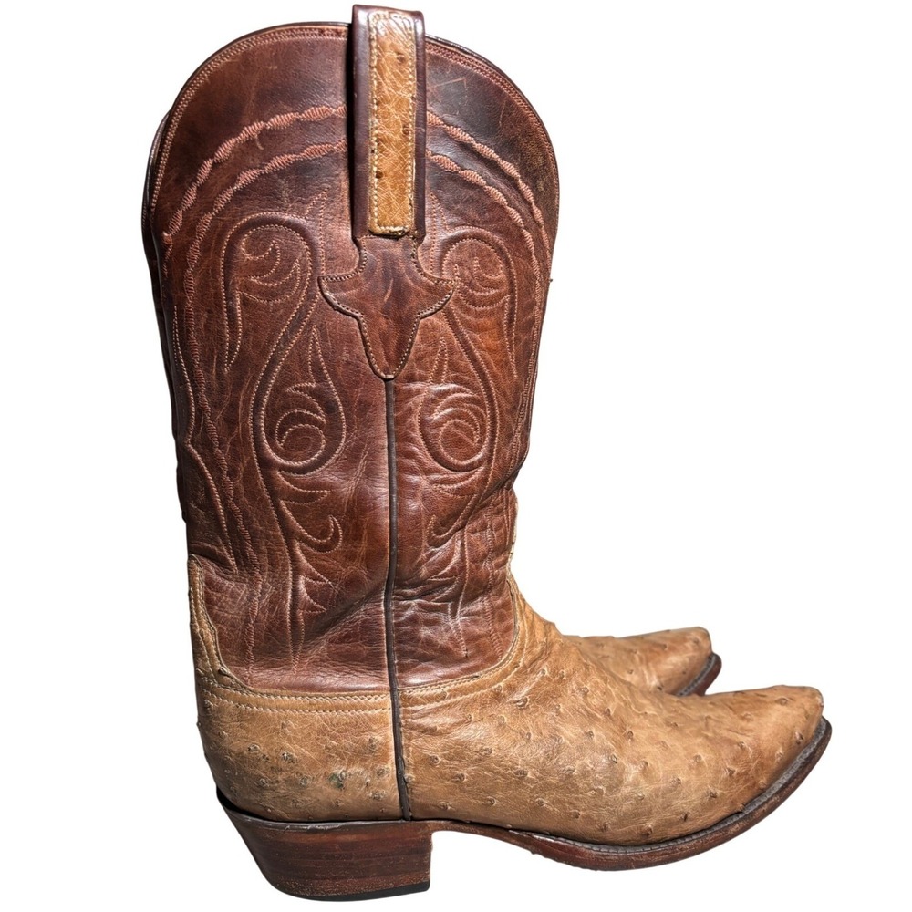 Lucchese Full Quill Ostrich Western Cowboy Boots Clip Toe Mens 9.5 D Rodeo Rare